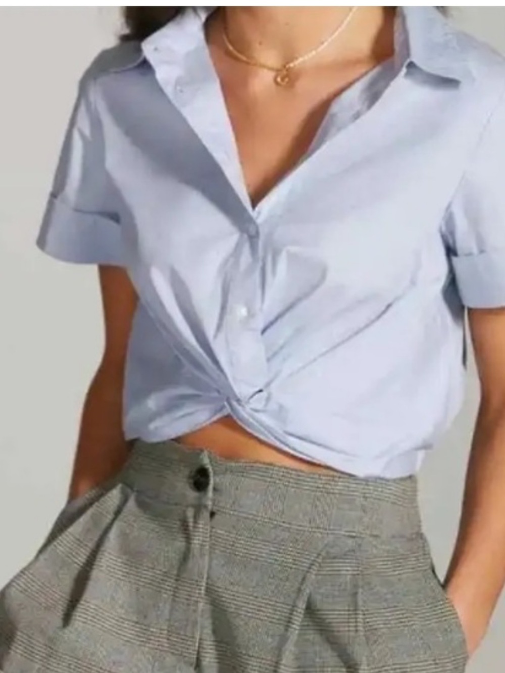 Mare Mare x Anthropologie Twist Front Cropped Button-Up Light Blue Shirt XS